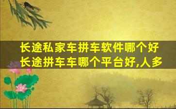 长途私家车拼车软件哪个好 长途拼车车哪个平台好,人多